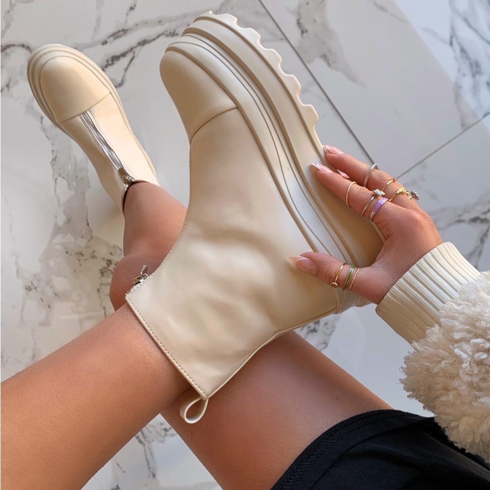 Cream chunky platform boot
